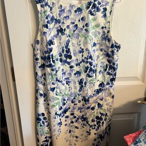 Talbots Cream and Blue Floral Midi Dress